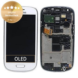 Samsung Galaxy S3 Mini i8190 - LCD Display + Touchscreen Front Glas + Rahmen (White) - GH97-14204A Genuine Service Pack