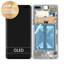 Samsung Galaxy S10 5G G977F - LCD Display + Touchscreen Front Glas + Rahmen + Akku Batterie (Crown Silver) - GH82-20442A Genuine Service Pack