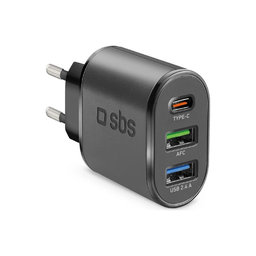 SBS - 30W Ladeadapter 2x USB, USB-C PowerDelivery, schwarz