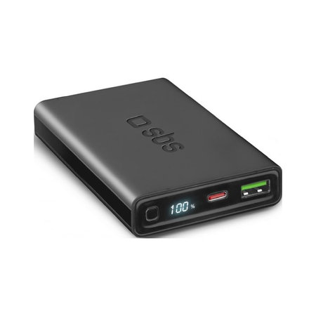 SBS - PowerBank mit LCD 10 000 mAh, USB, USB-C PowerDelivery 20W, schwarz