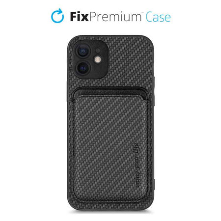 FixPremium - Carbon Hülle mit MagSafe Wallet für iPhone 12 mini, schwarz