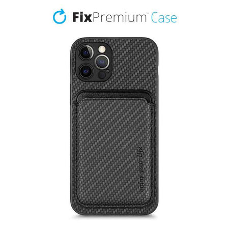 FixPremium - Hülle Carbon mit MagSafe Wallet für iPhone 12 Pro, schwarz