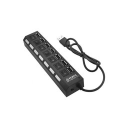 FixPremium - USB Hub mit Schalter für 7 USB, schwarz