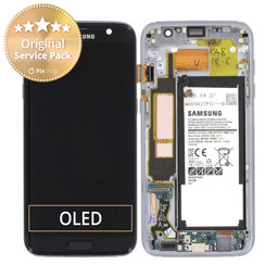 Samsung Galaxy S7 Edge G935F - LCD Display + Touchscreen Front Glas + Rahmen + Akku Batterie (Black) - GH82-13359A Genuine Service Pack