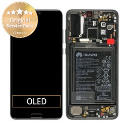 Huawei P20 Pro CLT-L29, CLT-L09 - LCD Display + Touchscreen Front Glas + Rahmen + Akku Batterie (Black) - 02351WQK Genuine Service Pack