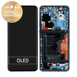 Huawei P40 Pro - LCD Display + Touchscreen Front Glas + Rahmen + Akku Batterie + Fingerabdruck-Sensor Fingerabdruck (Deep Sea Blue) - 02353PJJ Genuine Service Pack