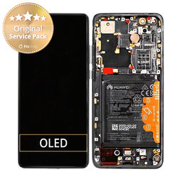 Huawei P40 Pro Plus - LCD-Display + Touchglas + Rahmen + Akku Batterie + Fingerabdruck-Sensor Fingerabdruck (Ceramic Black) - 02353RVJ Genuine Service Pack