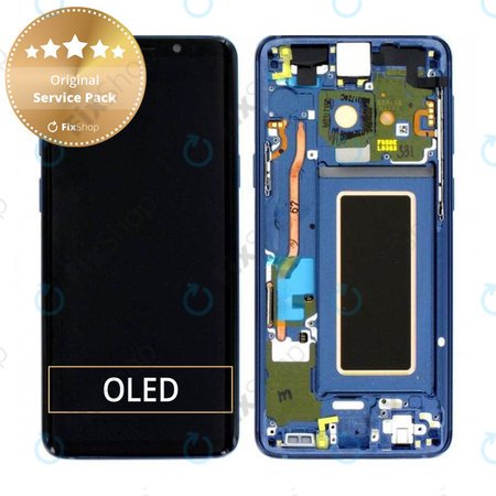 Samsung Galaxy S9 G960F - LCD Display + Touchscreen Front Glas + Rahmen (Koralle Blue) - GH97-21696D, GH97-21697D Genuine Service Pack