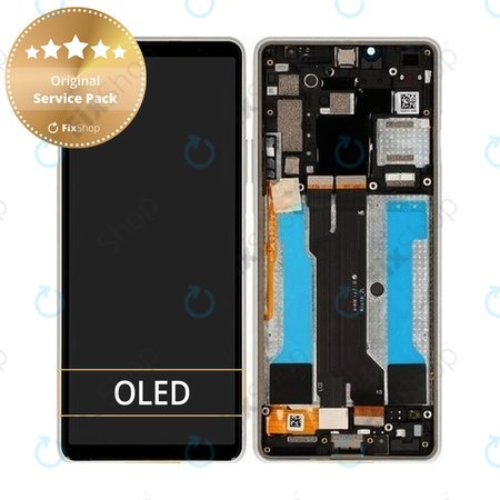 Sony Xperia 10 III - LCD Display + Touchscreen Front Glas + Rahmen (White) - A5034093A Genuine Service Pack